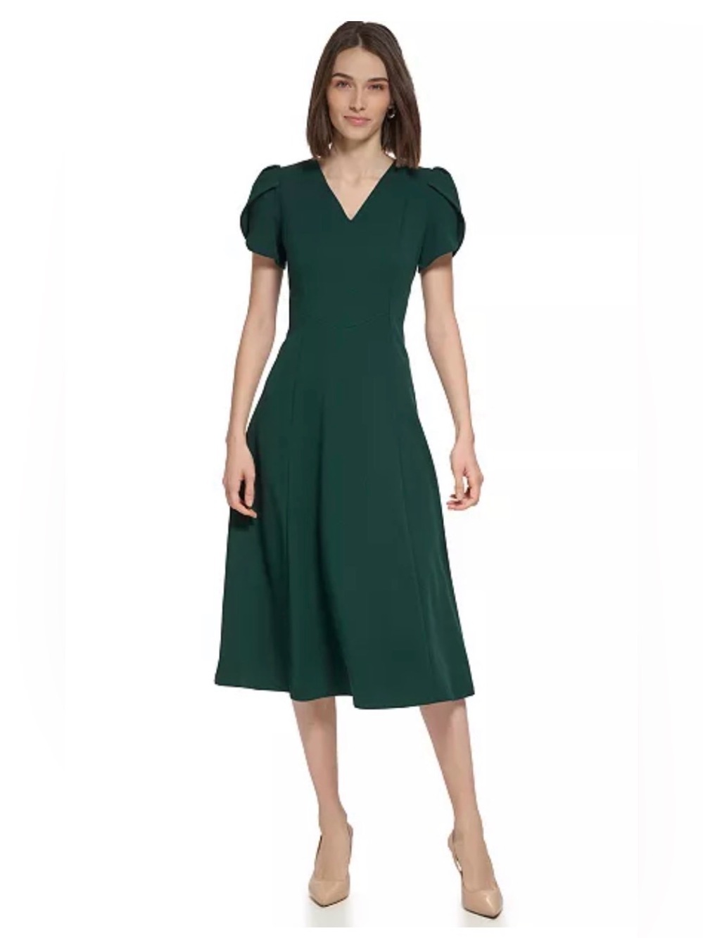 NWOT Calvin Klein VNeck Tulip Sleeve Midi Dress